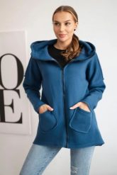 Bluza ocieplana z dłuższym tyłem i kieszeniami jeans. Bluzy z kapturem damskie KESI, l, z bawełny. Za 198.65 zł.