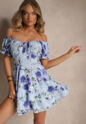 Niebieska Kwiatowa Sukienka Hiszpanka z Bawełną Aproa. Niebieskie sukienki damskie Renee, na co dzień, l, bez wzorów, z bawełny, eleganckie, bez kołnierzyka, bez ramiączek, mini, proste. W wyprzedaży za 52.49 zł.