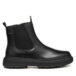 Botki Geox. Czarne botki damskie Geox, bez obcasa, na płaskiej podeszwie, bez zapięcia. Za 579.99 zł.