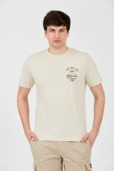 AERONAUTICA MILITARE Beżowy t-shirt Short Sleeve. Brązowe t-shirty męskie AERONAUTICA MILITARE, m, bez wzorów, bez kołnierzyka. W wyprzedaży za 189.99 zł.