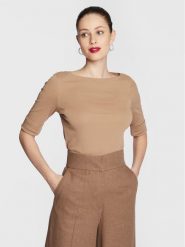 Lauren Ralph Lauren Bluzka 200654963147 Brązowy Regular Fit. Brązowe bluzki damskie Lauren Ralph Lauren, l, bez wzorów, z bawełny, bez kołnierzyka, bez ramiączek. Za 179.99 zł.