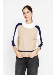 ASSUILI Sweter w kolorze beżowo-biało-niebieskim rozmiar: 42. Brązowe golfy damskie Assuili, bez wzorów, bez ramiączek. Za 108.99 zł.