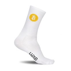 Skarpety Rowerowe Luxa z Logiem Bitcoin. Białe skarpetki damskie LUXA, bez wzorów, z materiału. Za 49.90 zł.
