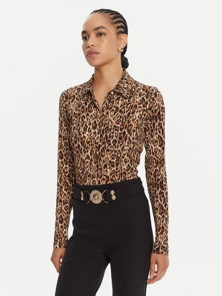 Just Cavalli Koszula 79PAL228 JS496 Brązowy Slim Fit. Brązowe koszule damskie Just Cavalli, bez wzorów, z wiskozy, bez kołnierzyka, bez ramiączek. Za 639.99 zł.
