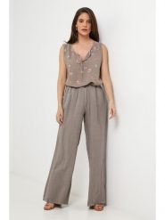 Le Monde du Lin Lniane spodnie w kolorze szarobrązowym rozmiar: 34/36. Brązowe spodnie materiałowe damskie Le Monde du Lin, bez wzorów, ze lnu. Za 143.99 zł.