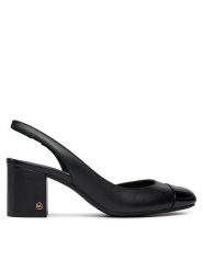 MICHAEL Michael Kors Sandały Perla Flex Sling Pump 40R4PLMP1L Czarny. Czarne sandały damskie MICHAEL Michael Kors, bez wzorów, ze skóry, bez obcasa, na słupku. Za 449.99 zł.