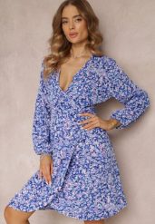Granatowa Sukienka Midi z Kopertowym Dekoltem i Gumką w Talii Sorioli. Niebieskie sukienki damskie Renee, na co dzień, l, bez wzorów, eleganckie, bez kołnierzyka, plus size, bez ramiączek, midi, kopertowe. Za 79.99 zł.