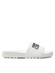 Versace Jeans Couture Klapki 76VA3SQ2 Biały. Białe klapki damskie Versace Jeans Couture, bez wzorów, z jeansu, bez obcasa. Za 379.99 zł.