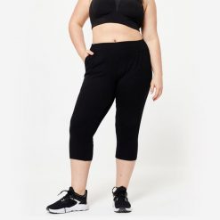 Legginsy krótkie fitness damskie Domyos 500. Czarne legginsy damskie DOMYOS, l, bez wzorów, z bawełny. Za 39.99 zł.