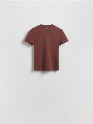 T-shirt regular - brązowy. Brązowe t-shirty damskie Reserved, l, bez wzorów, z bawełny, bez kołnierzyka. W wyprzedaży za 17.99 zł.