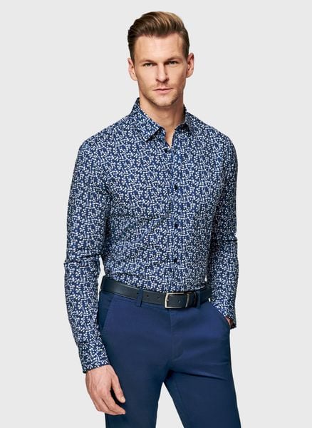 PAKO LORENTE - Granatowa koszula męska w kwiaty. Koszule męskie Pako Lorente, m, bez wzorów, z bawełny, bez kołnierzyka, bez ramiączek. Za 299.99 zł.