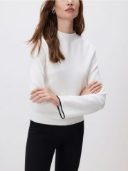 Sweter z kontrastową lamówką - złamana biel. Swetry klasyczne damskie Reserved, l, z dzianiny, bez kołnierzyka. Za 119.99 zł.