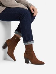 Nine West Botki EO-LBT805720-2 Brązowy jasny. Brązowe botki damskie Nine West, bez obcasa, na słupku, bez zapięcia. Za 329.99 zł.