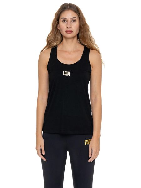 Aktywny złoty damski top bez rękawów. Czarne topy sportowe damskie LEONE 1947 APPAREL, xl, bez wzorów, bez ramiączek. Za 159.98 zł.