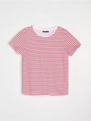 Koszulka w paski - czerwony. Czerwone t-shirty damskie Sinsay, l, bez wzorów, bez kołnierzyka. Za 12.99 zł.