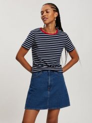 Cross Jeans Koszulka w kolorze granatowo-białym rozmiar: XS. Białe bluzki damskie Cross Jeans, xs, bez wzorów, z jeansu, bez kołnierzyka, bez ramiączek. Za 48.28 zł.
