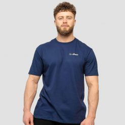 Koszulka męska fitness regular z krótkim rękawem granatowa Basic. Niebieskie t-shirty sportowe męskie GYMBEAM, m, z bawełny, bez ramiączek, na fitness i siłownię. Za 42.90 zł.