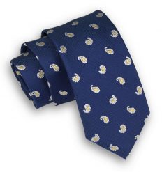 Granatowy Elegancki Krawat Męski w Łezki -ALTIES- 6 cm, Drobny Wzór Paisley. Niebieskie krawaty i muchy męskie Alties, bez wzorów, z tkaniny, eleganckie. Za 49.00 zł.