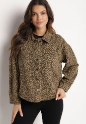 Brązowa Kurtka Jeansowa w Drobne Cętki o Koszulowym Kroju Cesisia. Brązowe kurtki damskie Born2be, m, bez wzorów, z jeansu, bez kaptura. Za 139.99 zł.