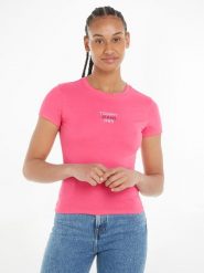 TOMMY JEANS Koszulka w kolorze różowym rozmiar: L. Różowe bluzki damskie Tommy Jeans, l, bez wzorów, z bawełny, bez kołnierzyka, bez ramiączek. Za 65.85 zł.