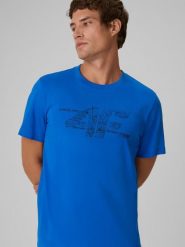 4F T-shirt regular z nadrukiem męski - niebieski L. Niebieskie t-shirty męskie 4f, l, bez wzorów, z bawełny, bez kołnierzyka. Za 69.99 zł.