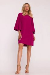 Elegancka sukienka trapezowa z bufiastymi rękawami fiolet. Sukienki damskie Stylove, s, bez wzorów, eleganckie, bez kołnierzyka, bez ramiączek, trapezowe. Za 329.00 zł.
