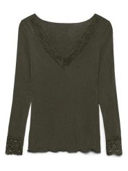 Vero Moda Bluzka w kolorze khaki rozmiar: L. Brązowe bluzki damskie Vero Moda, l, bez wzorów, z koronki, bez kołnierzyka, bez ramiączek. Za 90.95 zł.