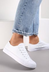 Białe Trampki w Klasycznym Stylu z Niską Cholewką Felriane. Białe trampki i tenisówki damskie Renee, bez wzorów, z gumy, przed kostkę. Za 44.99 zł.