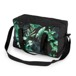Torba podróżna Solier STB01 czarna w zielone liście. Czarne torby podróżne damskie Solier, bez wzorów, z materiału. Za 69.99 zł.