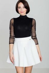 Ecru Rozkloszowana Mini Spódnica z Szeroką Plisą. Czarne spódniczki damskie Katrus, l, bez wzorów, z materiału, mini, plisowane. Za 179.00 zł.