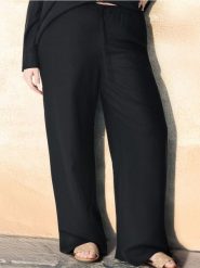 Spodnie wide leg z domieszką lnu - czarny. Czarne spodnie materiałowe damskie Sinsay, bez wzorów, z materiału. Za 49.99 zł.