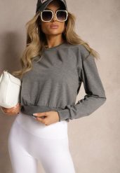 Ciemnoszara Bluza z Bawełną ze Ściągaczami przy Rękawach i w Pasie Alberia. Szare bluzy bez kaptura damskie Renee, l, z bawełny. Za 24.99 zł.