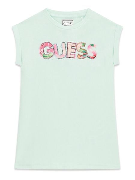 Guess Sukienka codzienna K6GK10 KAE24 Zielony jasny Regular Fit. Zielone sukienki dziewczęce Guess, z aplikacjami, z bawełny, bez ramiączek. Za 100.99 zł.