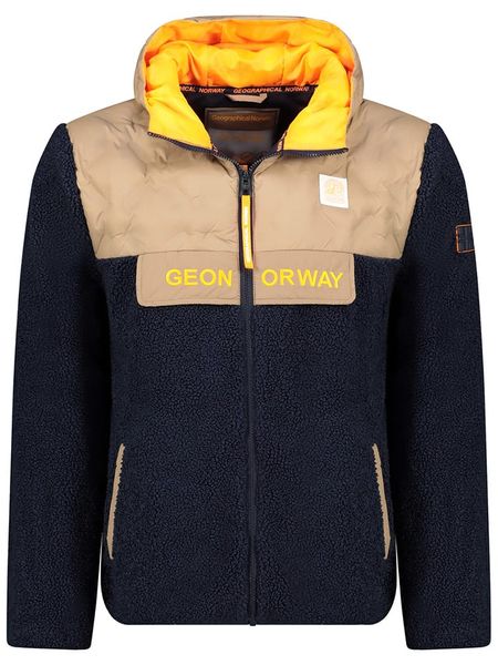 Geographical Norway Kurtka polarowa "Teclass" w kolorze granatowo-beżowym rozmiar: M. Brązowe kurtki męskie Geographical Norway, m, bez wzorów, z polaru, bez kaptura. Za 156.98 zł.