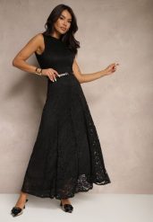 Czarna Koronkowa Sukienka Taliowana Wilreti. Czarne sukienki damskie Renee, na spotkanie biznesowe, s, bez wzorów, z koronki, eleganckie, bez kołnierzyka, bez ramiączek, maxi, dopasowane. W wyprzedaży za 125.99 zł.
