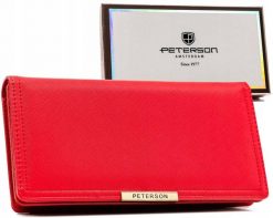 Portfel damski Peterson PTN 005-SAF czerwony. Czerwone portfele damskie Peterson, bez wzorów, ze skóry ekologicznej. Za 54.00 zł.