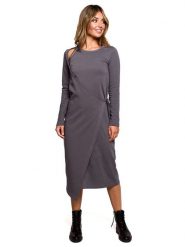 Be Wear Sukienka w kolorze szarym rozmiar: M. Szare sukienki damskie Be Wear, na co dzień, m, bez wzorów, bez kołnierzyka, bez ramiączek, midi, kopertowe. Za 91.99 zł.