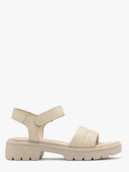 Kremowe sandały zapinane na rzepy. Brązowe sandały damskie Ryłko, bez wzorów, ze skóry, bez obcasa. W wyprzedaży za 149.99 zł.