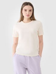 4F T-shirt regular gładki damski - biały XS. Białe t-shirty damskie 4f, xs, bez wzorów, z bawełny, bez kołnierzyka. W wyprzedaży za 29.99 zł.
