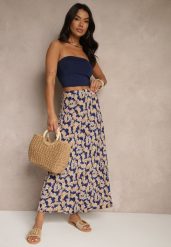 Granatowo-Beżowa Rozkloszowana Spódnica z Wiskozy High Waist Fevanice. Niebieskie spódniczki damskie Renee, m, bez wzorów, z jeansu, eleganckie, z podwyższonym stanem, maxi, rozkloszowane. Za 39.99 zł.