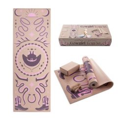 Zestaw do jogi myga Cowgirl Yoga Set: mata, klocek, pasek. Brązowe paski damskie Myga, bez wzorów, sportowe. Za 199.99 zł.