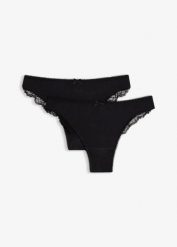 Stringi z miękkiego modalu (2 szt.). Czarne stringi damskie bonprix, bez wzorów. Za 67.99 zł.