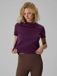 4F T-shirt regular gładki damski - fioletowy XS. Fioletowe t-shirty damskie 4f, m, bez wzorów, z bawełny, bez kołnierzyka. Za 79.99 zł.