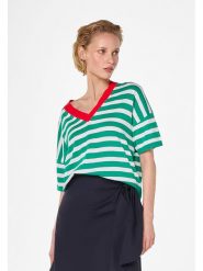 Rodier Koszulka w kolorze biało-zielonym rozmiar: M. Zielone bluzki damskie Rodier, m, bez wzorów, klasyczne, bez kołnierzyka, bez ramiączek. Za 191.88 zł.