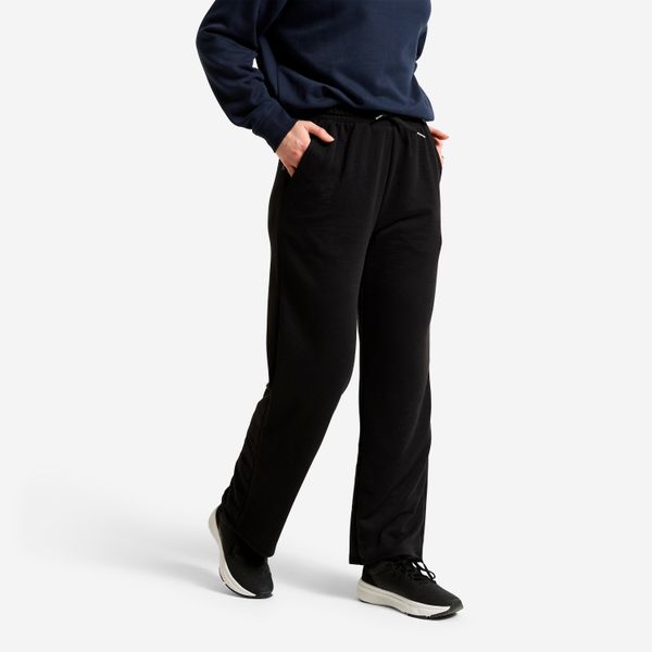 Spodnie damskie Domyos essential. Czarne spodnie sportowe damskie DOMYOS, l, z materiału, na fitness i siłownię. Za 69.99 zł.