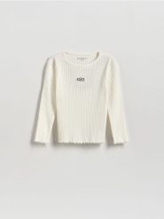 Prążkowana koszulka - złamana biel. Koszulki dziewczęce Reserved, m, bez wzorów, z bawełny, bez ramiączek. Za 27.99 zł.