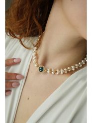 Pierres delicates Pozłacany naszyjnik z perłami - dł. 50 cm rozmiar: onesize. Niebieskie naszyjniki damskie Pierres delicates, pozłacane. Za 147.91 zł.