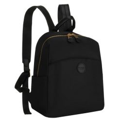 Miejski plecak damski z nylonu i skóry ekologicznej w czarnym kolorze zamykany suwakiem - Peterson. Czarne plecaki damskie Peterson, bez wzorów, z nylonu. Za 99.99 zł.