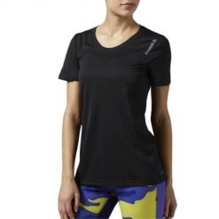 Koszulka treningowa damska Reebok AX9417. Czarne bluzki sportowe damskie Reebok, s, z materiału, bez kołnierzyka, bez ramiączek. Za 133.00 zł.