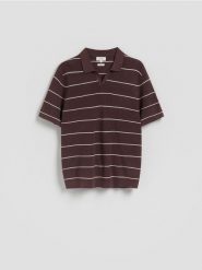 Koszulka polo z dodatkiem lnu - brązowy. Brązowe koszulki polo męskie Reserved, l, bez wzorów, z dzianiny, bez ramiączek. Za 159.99 zł.